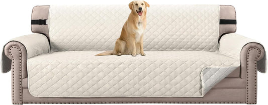H.VERSAILTEX Reversible Sofa Cover Couch Cover for 3 Cushion Couch Water Resistant Sofa Cover for Living Room Quilted Furniture Couch Cover Washable Couch Protector(Oversized Sofa, Ivory/Beige)