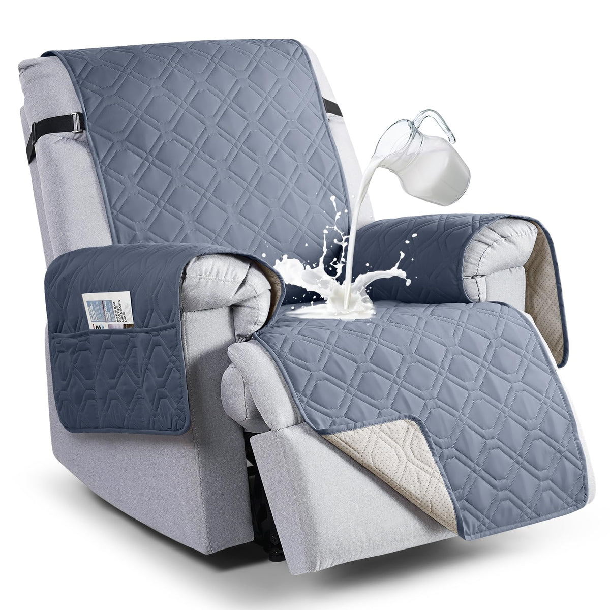 VANSOFY 100% Waterproof Recliner Chair Covers, Recliner Cover Non-Slip Dog Chair Cover Furniture Protector Washable Slipcover with Pocket, Elastic Straps for Pets, Dogs(Dark Gray, 23.6")
