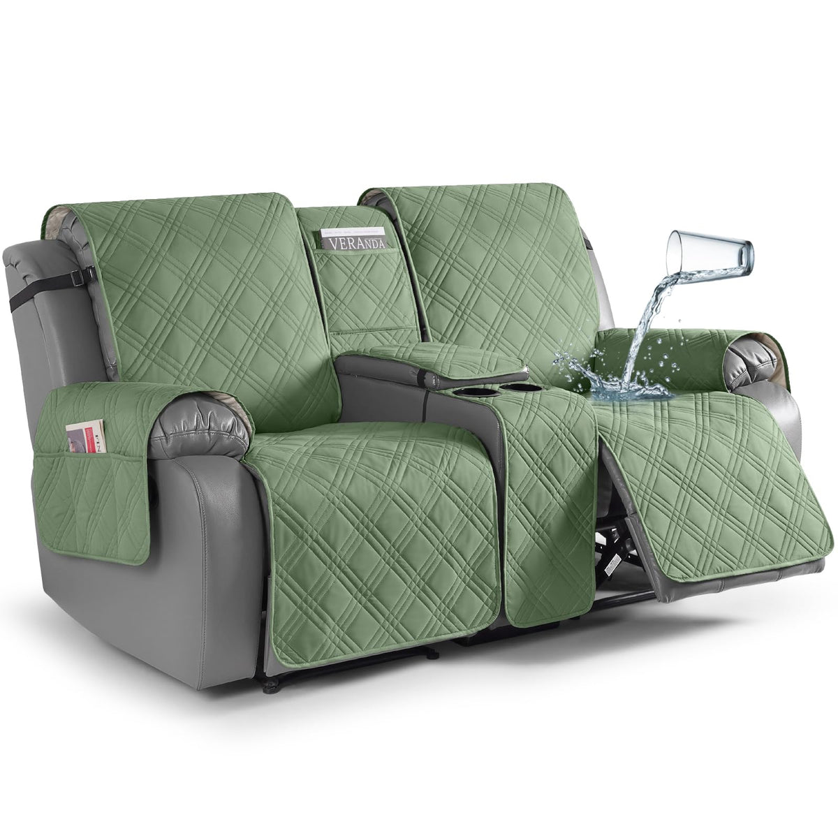 TAOCOCO Loveseat Recliner Cover with Center Console, 100% Waterproof Pet Cover for Dual Recliner with Straps Design, Split Reclining Loveseat Covers Furniture Pet&Kids Protector (2 Seater, Chocolate)