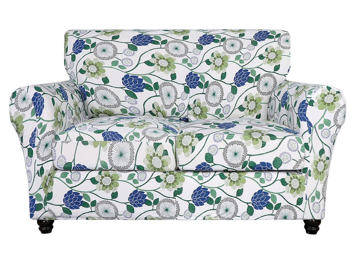 SearchI Stretch Sofa Cover Printed Couch Cover, Floral Pattern 4 Pieces Sofa Slipcover with 3 Separate Cushion Cover, Washable Furniture Protector for Living Room(Sofa, Yellow+Flower)