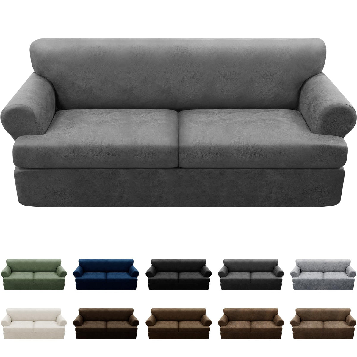 Couch Cover Leather Look 3 Seater Couch Sofa Cover 1-Piece Sofa Slipcover Stretch Furniture Protector with Elastic Bottom & Pockets(Sofa, Coffee)