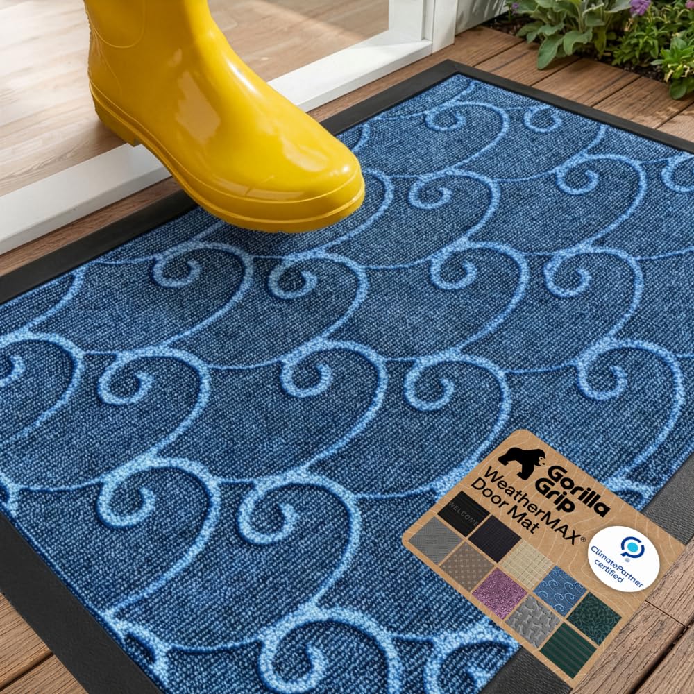 GORILLA GRIP WeatherMAX Door Mat, Indoor Outdoor Use, 29x17, Black Diamond