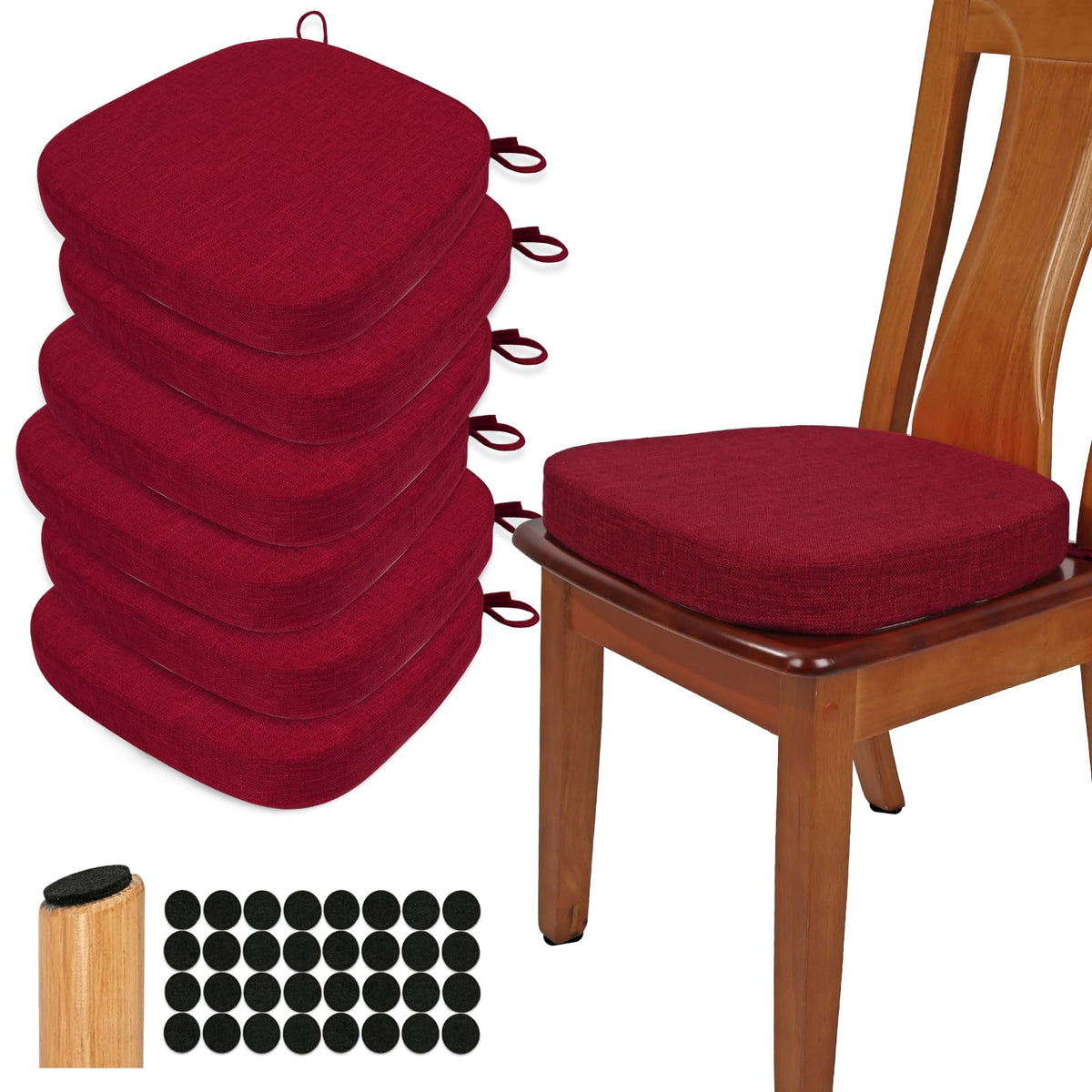 BUYUE Thickened 2.5" Dining Chair Cushions Set of 4, U-Shape High Density Foam Comfortable Chair Pads for Kitchen, Slip Resistant Indoor Seat Cushions (4 PCS, Dark Gray)