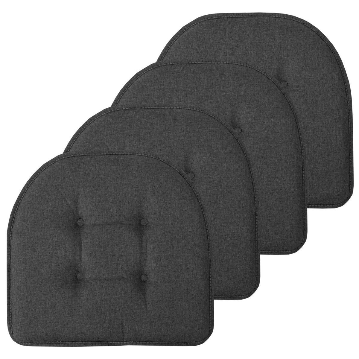 Sweet Home Collection Chair Cushion Memory Foam Pads Tufted Slip Non Skid Rubber Back U-Shaped 17" x 16" Seat Cover, 6 Pack, Checkered Taupe/White