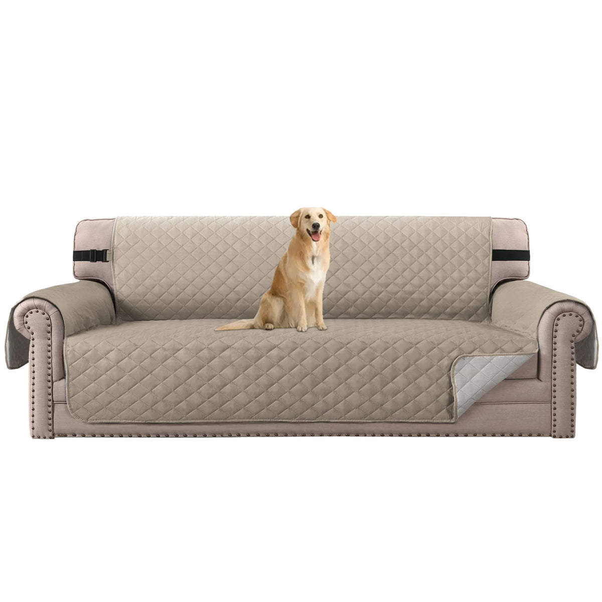 H.VERSAILTEX Reversible Sofa Cover Couch Cover for 3 Cushion Couch Water Resistant Sofa Cover for Living Room Quilted Furniture Couch Cover Washable Couch Protector(Oversized Sofa, Ivory/Beige)