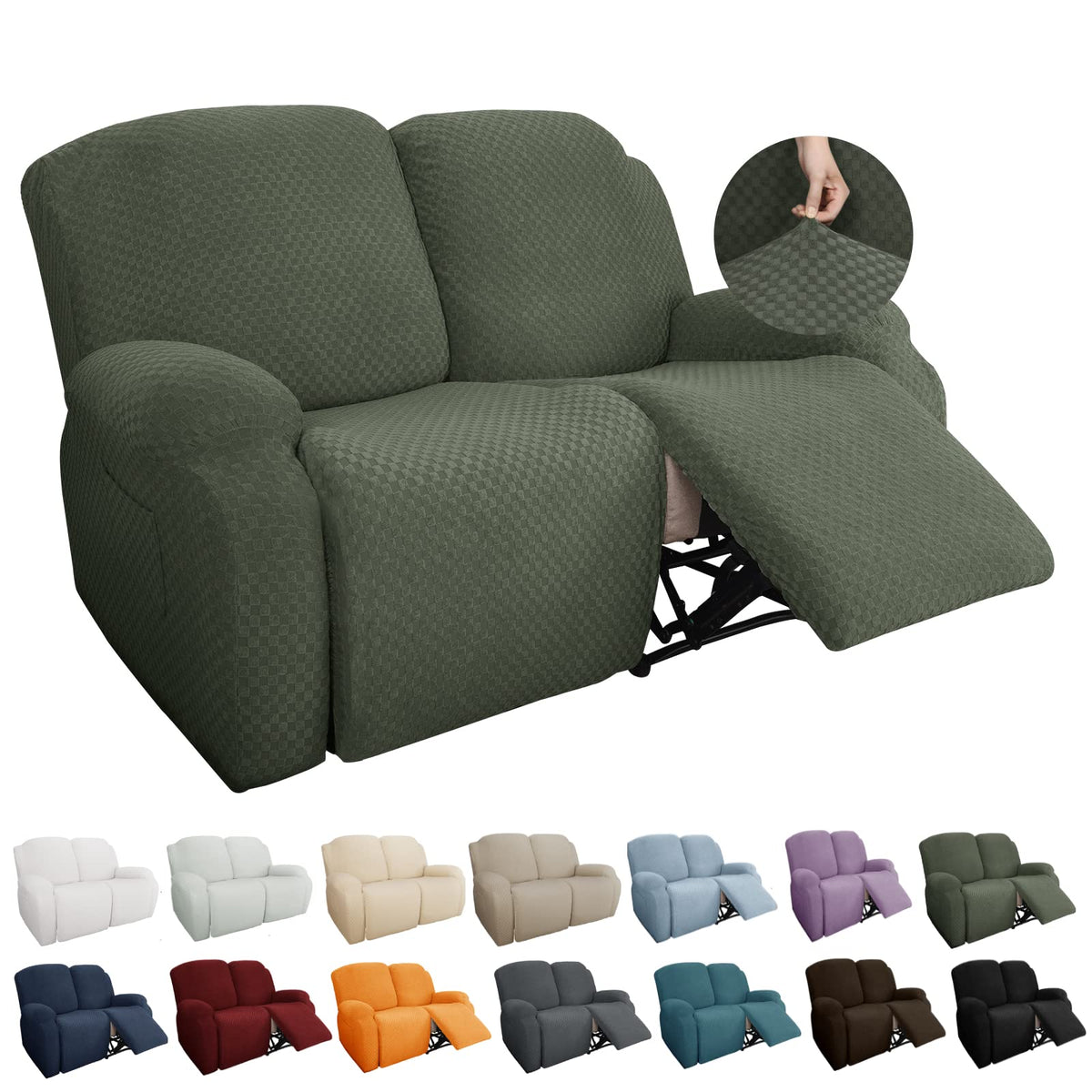 YEMYHOM 8 Pieces Stretch Recliner Sofa Cover Latest Jacquard Reclining Couch Cover with Side Pocket Anti-Slip Fitted 3 Cushion Furniture Slipcovers with Elastic Bottom (Sofa Recliner, Light Gray)