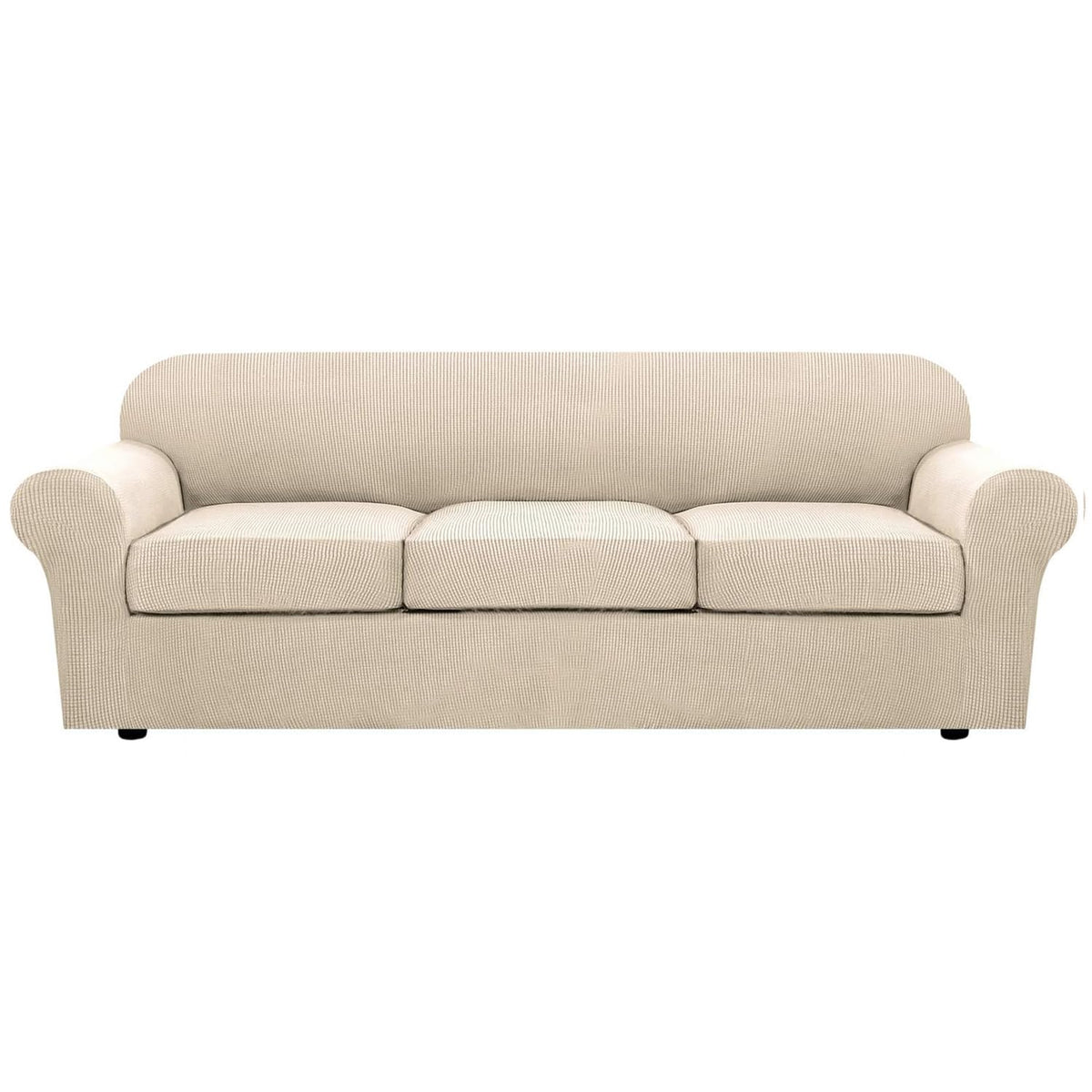 H.VERSAILTEX 4 Piece Stretch Sofa Covers for 3 Cushion Couch Covers for Living Room Furniture Slipcovers (Base Cover Plus 3 Seat Cushion Covers) Upgraded Thicker Jacquard Fabric (Sofa, Grey)