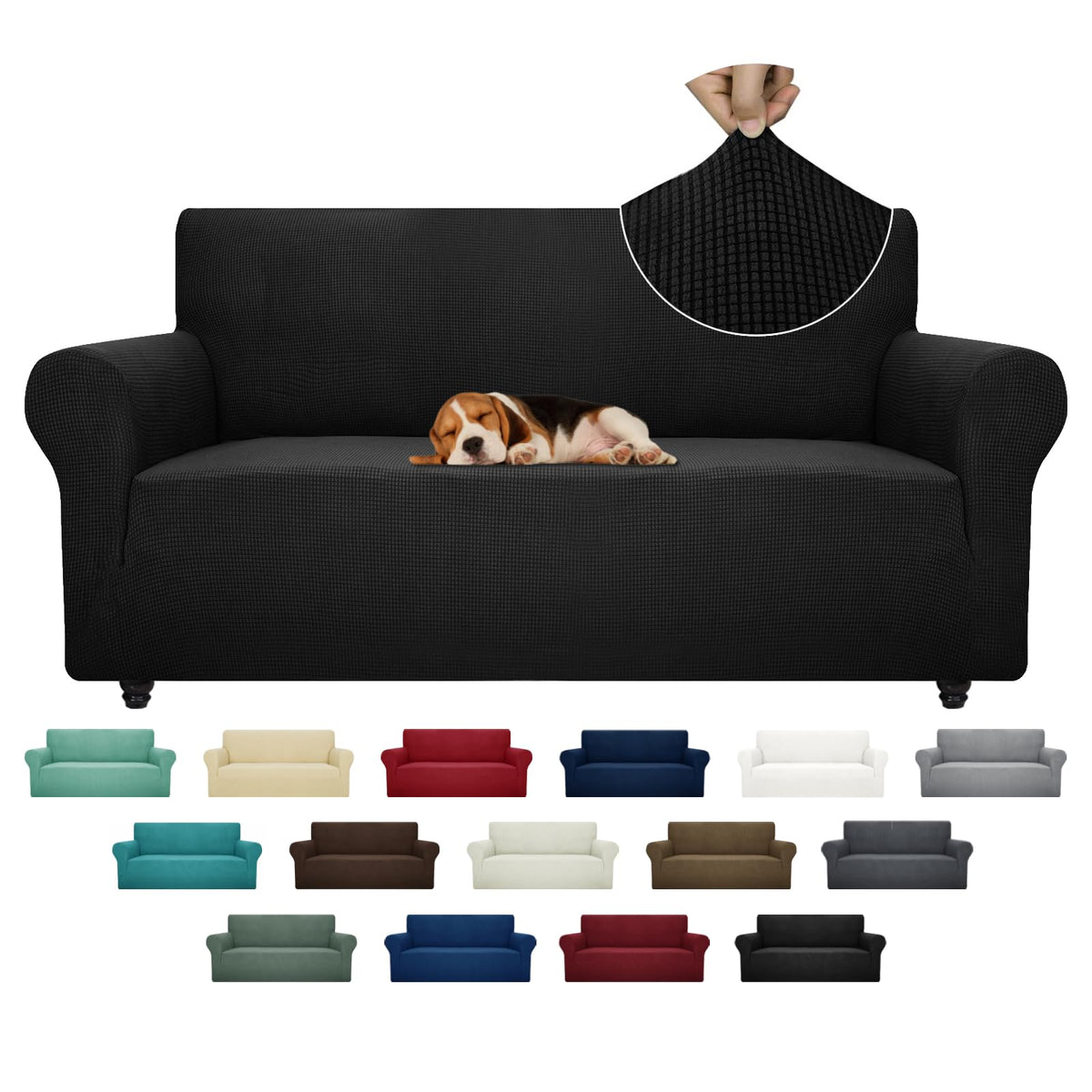 ZNSAYOTX Super Stretch Couch Cover (72"-92") Universal Sofa Covers with Elastic Bottom, Dog Cat Pets Friendly Washable Furniture Protector Fitted Sofa Slipcovers Stay in Place (Dark Grey, Sofa)