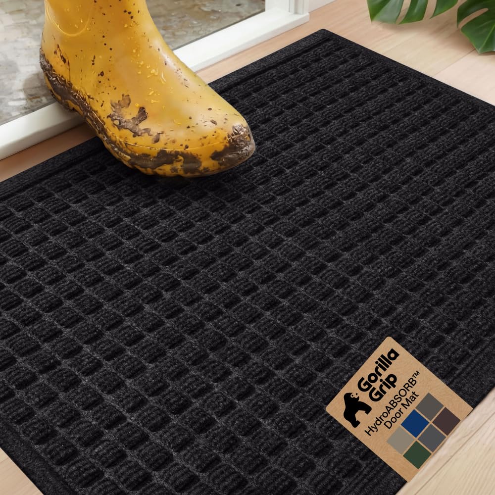 GORILLA GRIP® HydroABSORB Door Mat for Indoor Outdoor Use, 29x17 Coffee