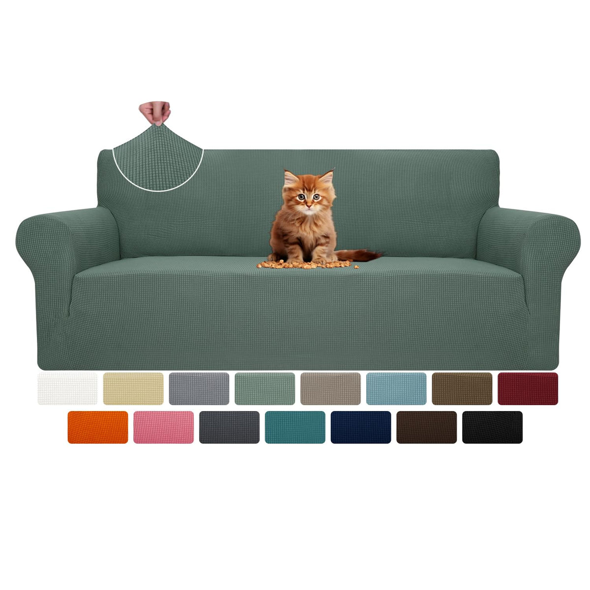MAXIJIN Super Stretch Couch Cover for 3 Cushion Couch, 1-Piece Universal Sofa Covers Living Room Jacquard Spandex Furniture Protector Dogs Pet Friendly Fitted (Large, Gray)