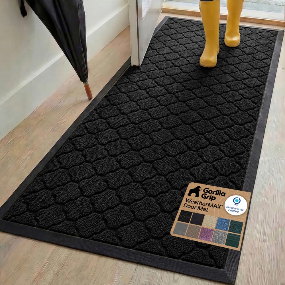 GORILLA GRIP WeatherMAX Door Mat, Indoor Outdoor Use, 29x17, Black Diamond