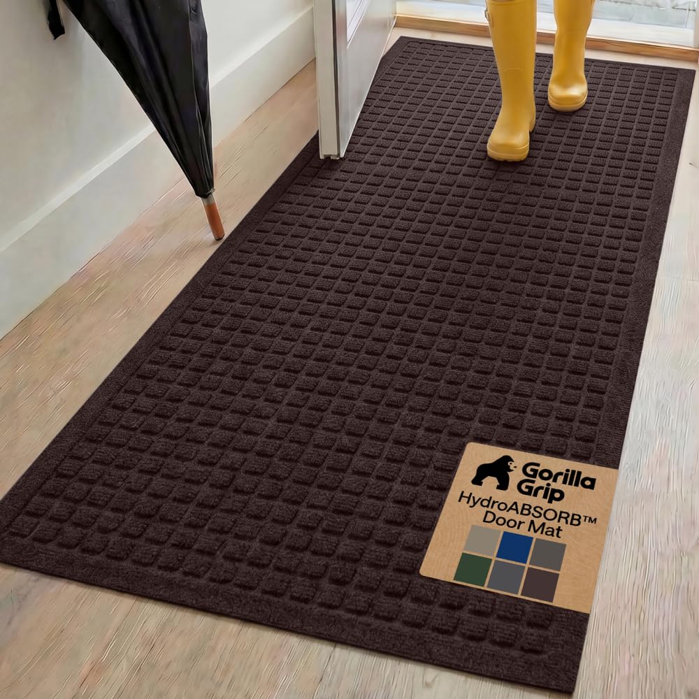 GORILLA GRIP® HydroABSORB Door Mat for Indoor Outdoor Use, 29x17 Coffee