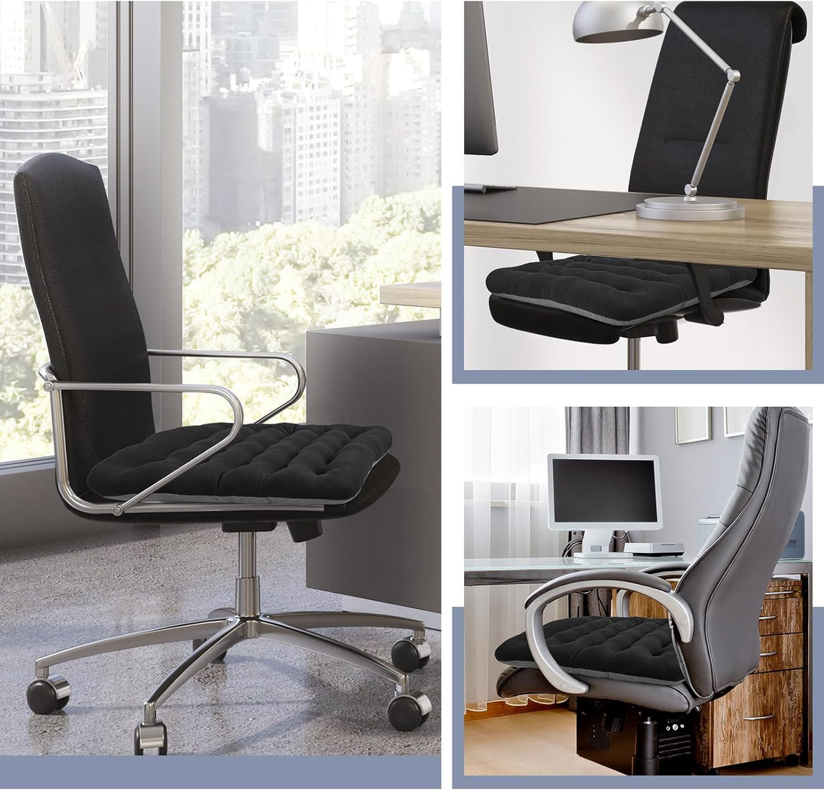 BUYUE Good Support Office Chair Cushion Padded, Soft Velvet Comfortable Non-Slip Seat Cushion for Computer Desk Kitchen Chair (1 Count, Black)