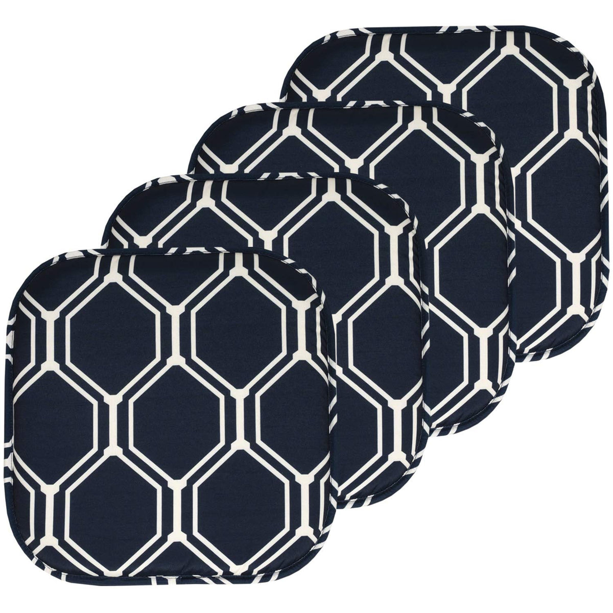 Sweet Home Collection Chair Cushion Memory Foam Pads Honeycomb Pattern Slip Non Skid Rubber Back Rounded Square 16" x 16" Seat Cover, 4 Pack, Alexis Chocolate