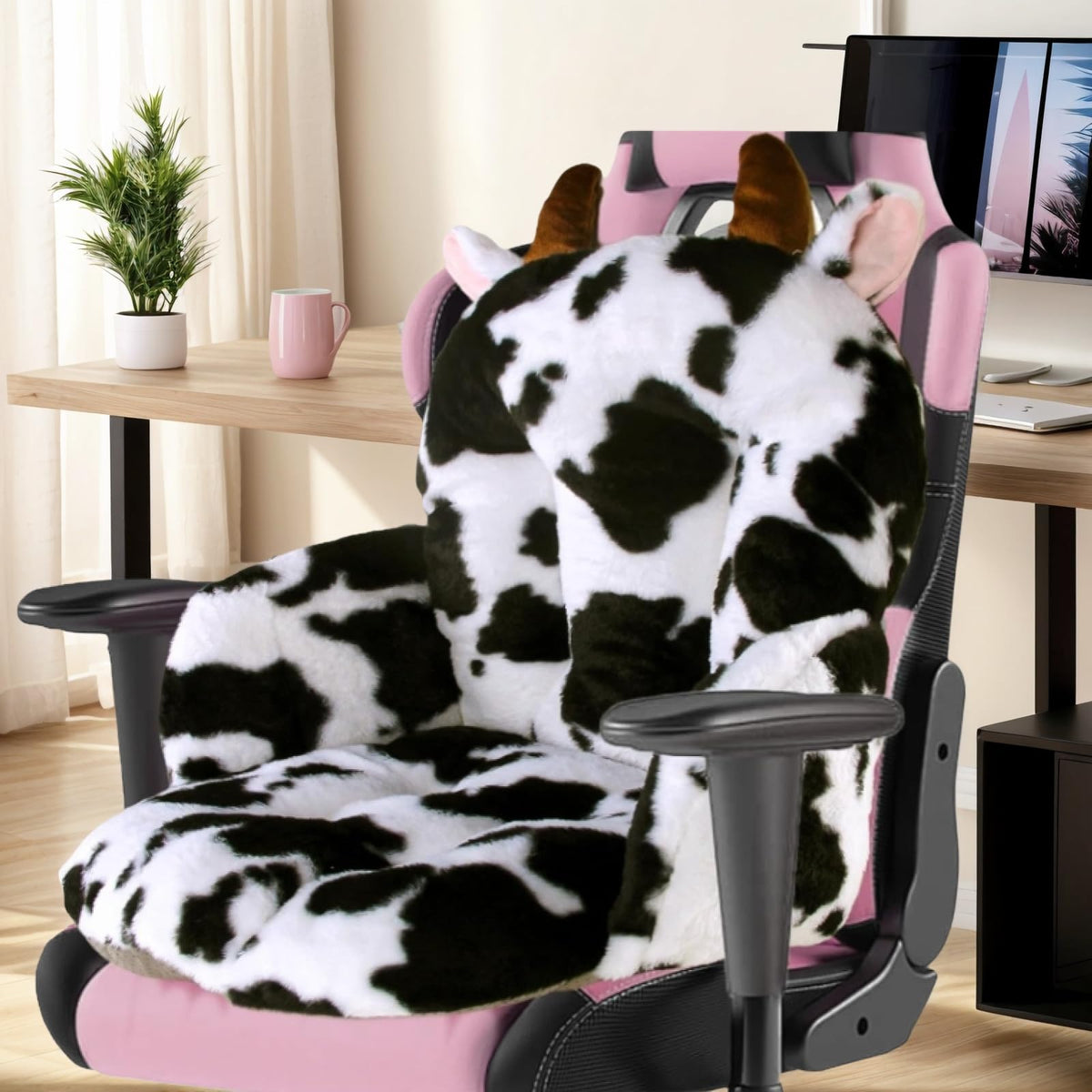 DOBUONO Comfy Office Chair Cushion: 17.5" L x 17.5" W x 18" H Cute Seat Cushion Kawaii Cushion for Gaming Chair with Backrest Non-Slip Floor Seating for Adults and Pets Pink Stuff for Room Decor