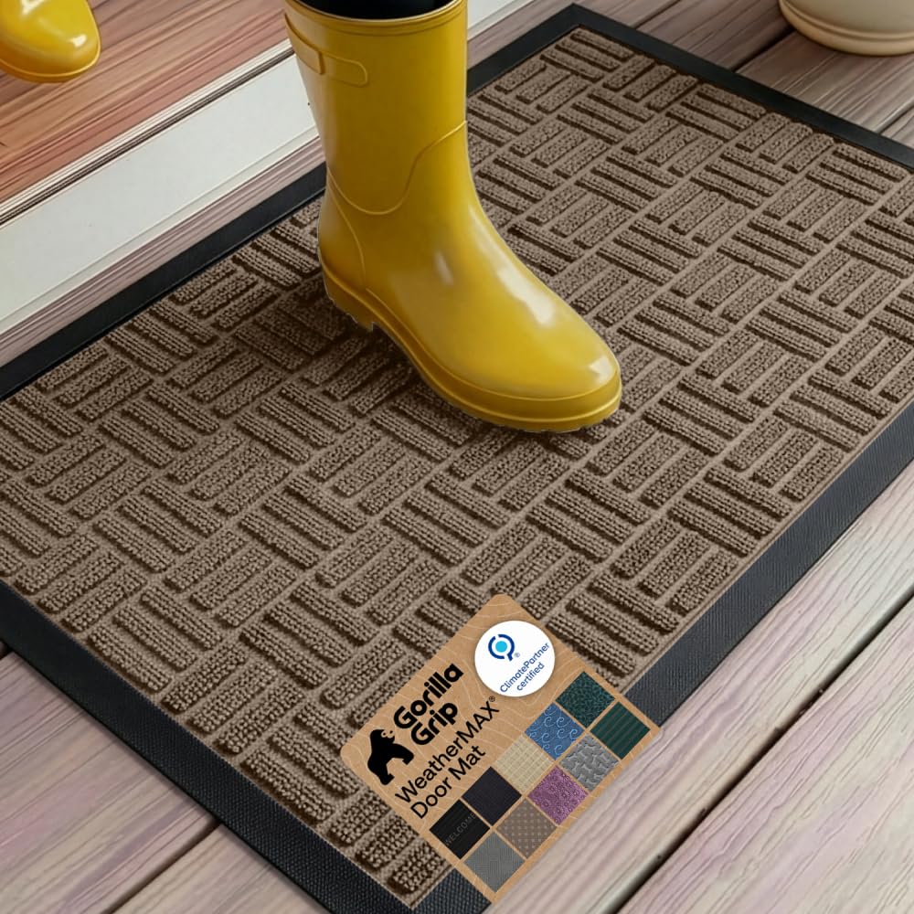 GORILLA GRIP WeatherMAX Door Mat, Indoor Outdoor Use, 29x17, Black Diamond