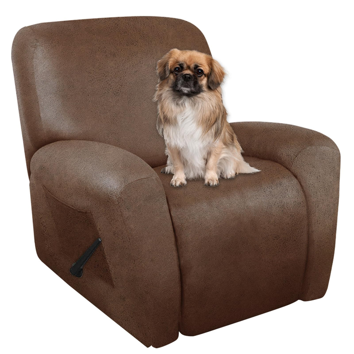 ANARACHON Leather Look Recliner Couch Cover 8-Piece Recliner Sofa Slipcovers 3 Seater for Reclining Couches Furniture Protector Spandex Fabric Washable (Recliner Sofa, Brown)