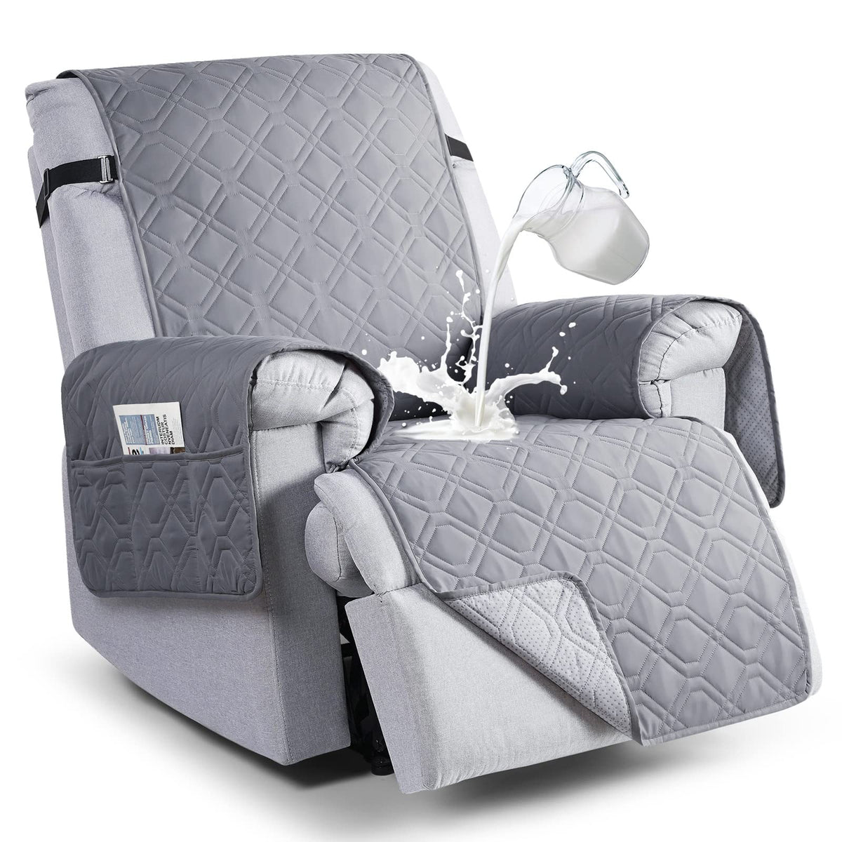 VANSOFY 100% Waterproof Recliner Chair Covers, Recliner Cover Non-Slip Dog Chair Cover Furniture Protector Washable Slipcover with Pocket, Elastic Straps for Pets, Dogs(Dark Gray, 23.6")