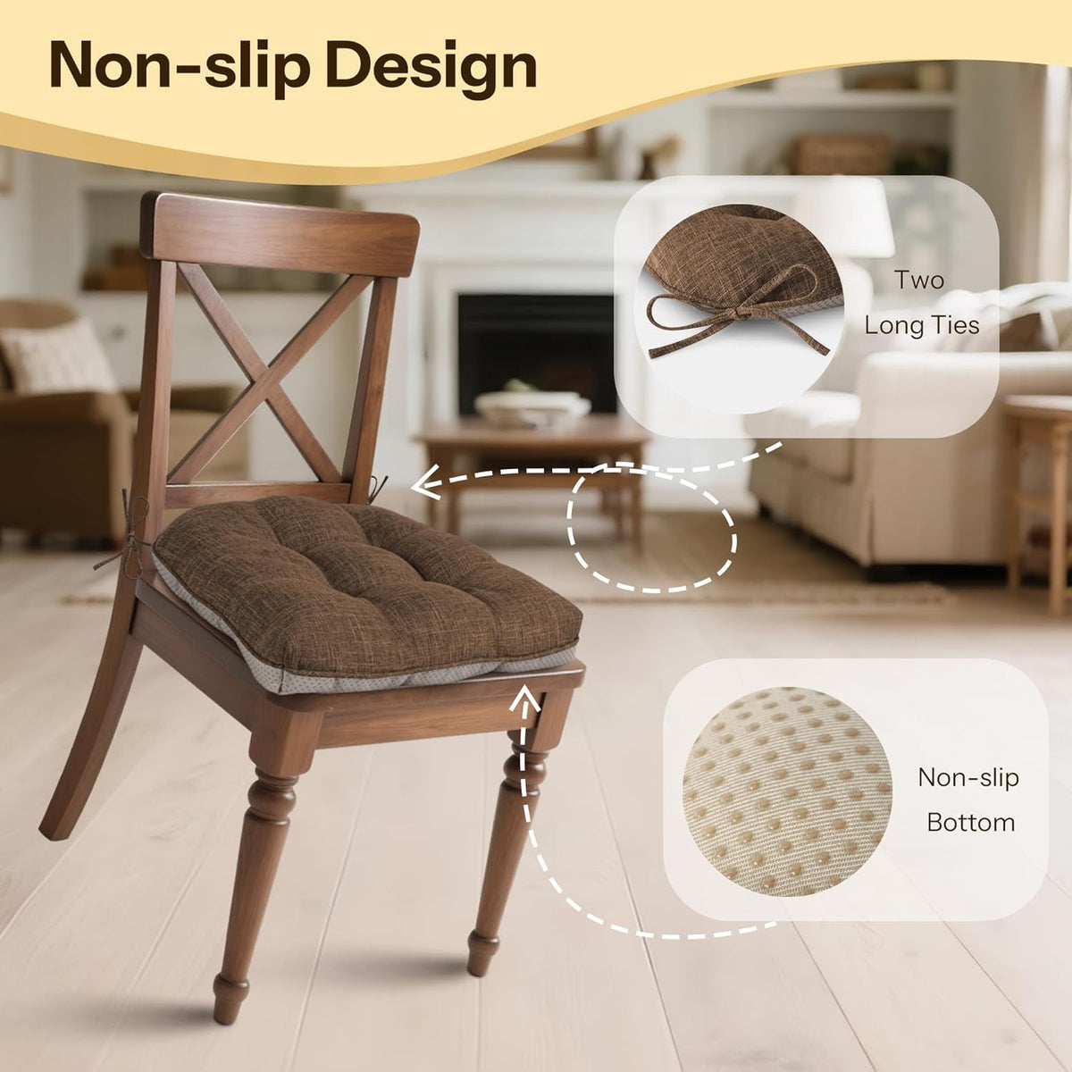Chair Cushions for Dining Chairs Set of 4, 18"x18"x3", Coffee