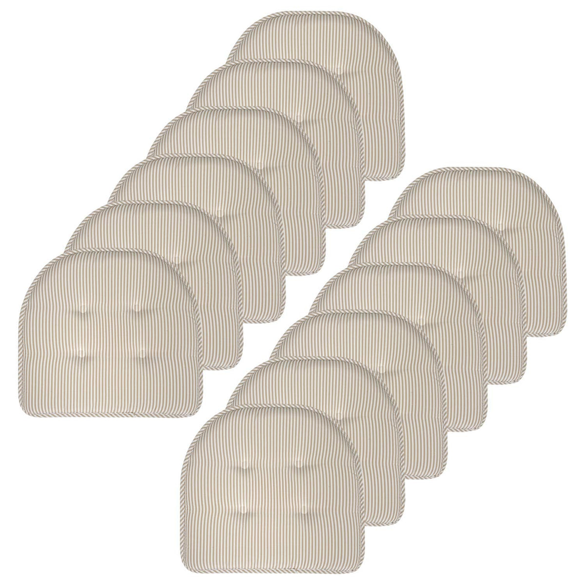 Sweet Home Collection Chair Cushion Memory Foam Pads Tufted Slip Non Skid Rubber Back U-Shaped 17" x 16" Seat Cover, 6 Pack, Checkered Taupe/White
