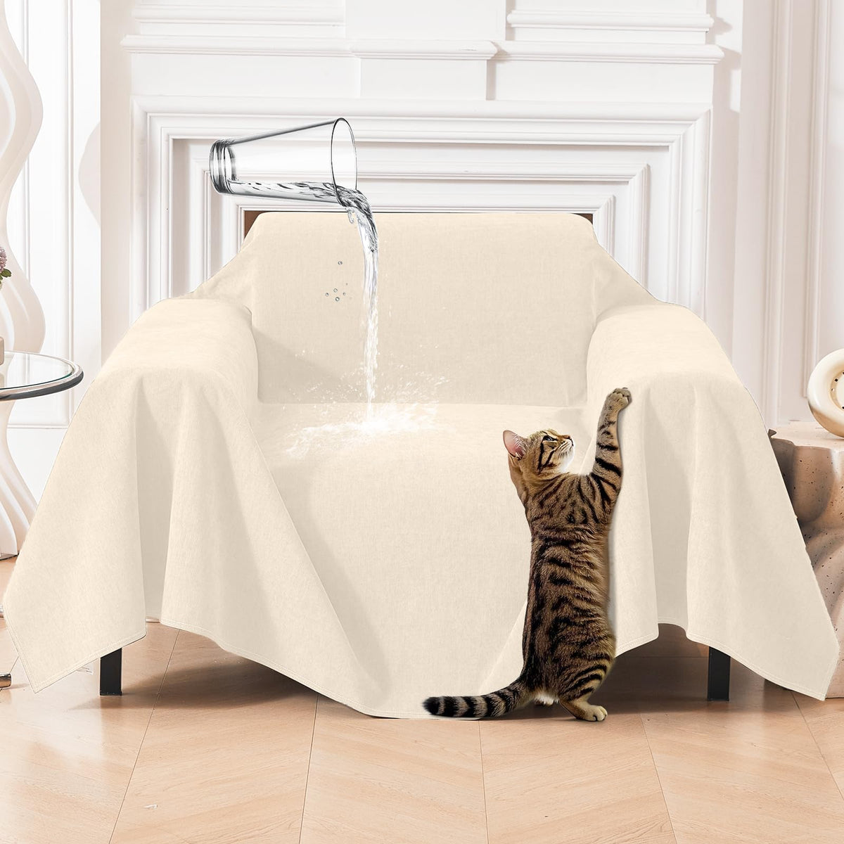 Deep Dream Cat-Scratch Resistant Couch Cover, Waterproof Sofa Cover for 3 Cushion Couch Washable, Pet Friendly Couch Protectors Anti Slip Thickened Love Seat Slipcovers for Pets, 71" x 118", Dark Grey