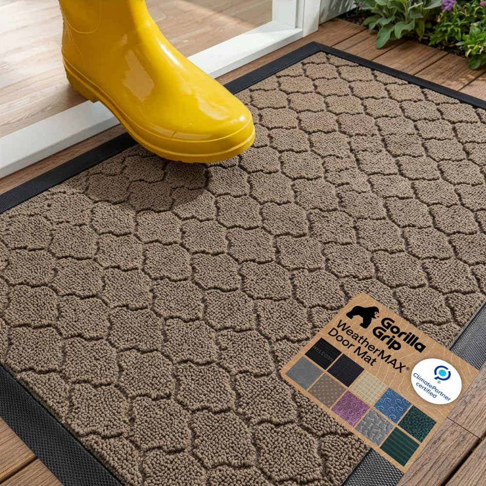 GORILLA GRIP WeatherMAX Door Mat, Indoor Outdoor Use, 29x17 Gray Diamond