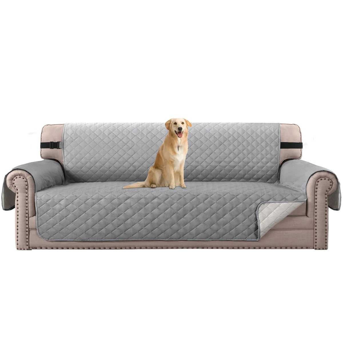 H.VERSAILTEX Reversible Sofa Cover Couch Cover for 3 Cushion Couch Water Resistant Sofa Cover for Living Room Quilted Furniture Couch Cover Washable Couch Protector(Oversized Sofa, Ivory/Beige)