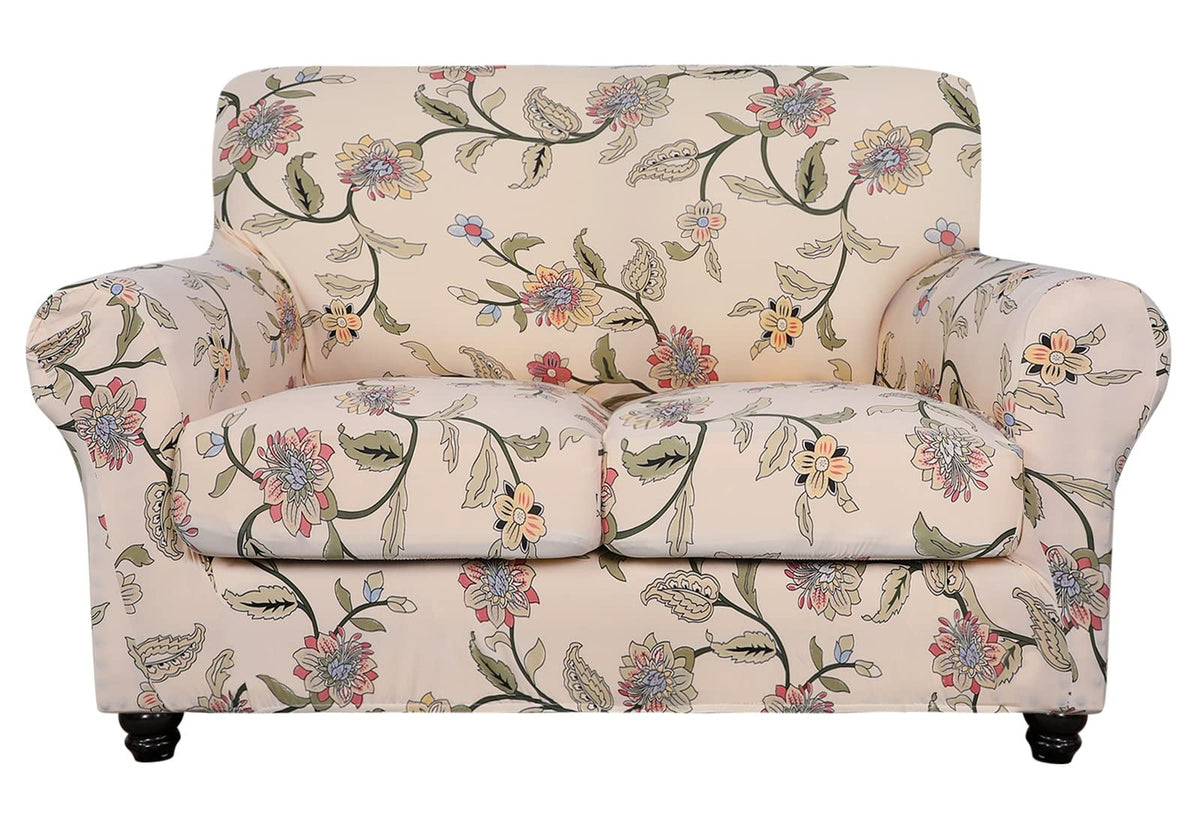 SearchI Stretch Sofa Cover Printed Couch Cover, Floral Pattern 4 Pieces Sofa Slipcover with 3 Separate Cushion Cover, Washable Furniture Protector for Living Room(Sofa, Yellow+Flower)