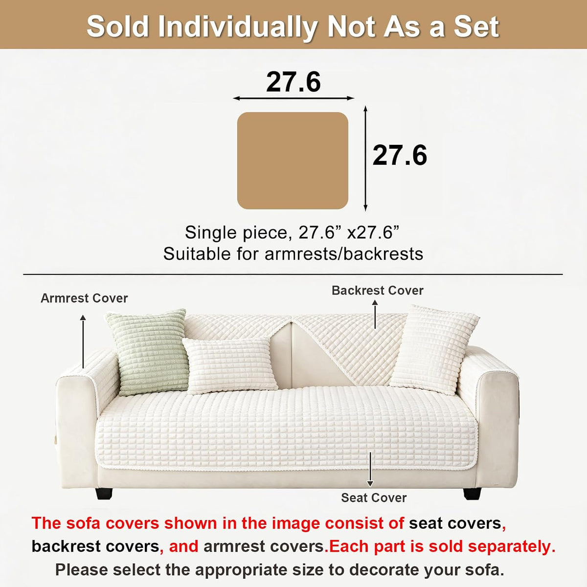 Soft Velvet Couch Arm Covers Washable(1PC, 27.6"x27.6")