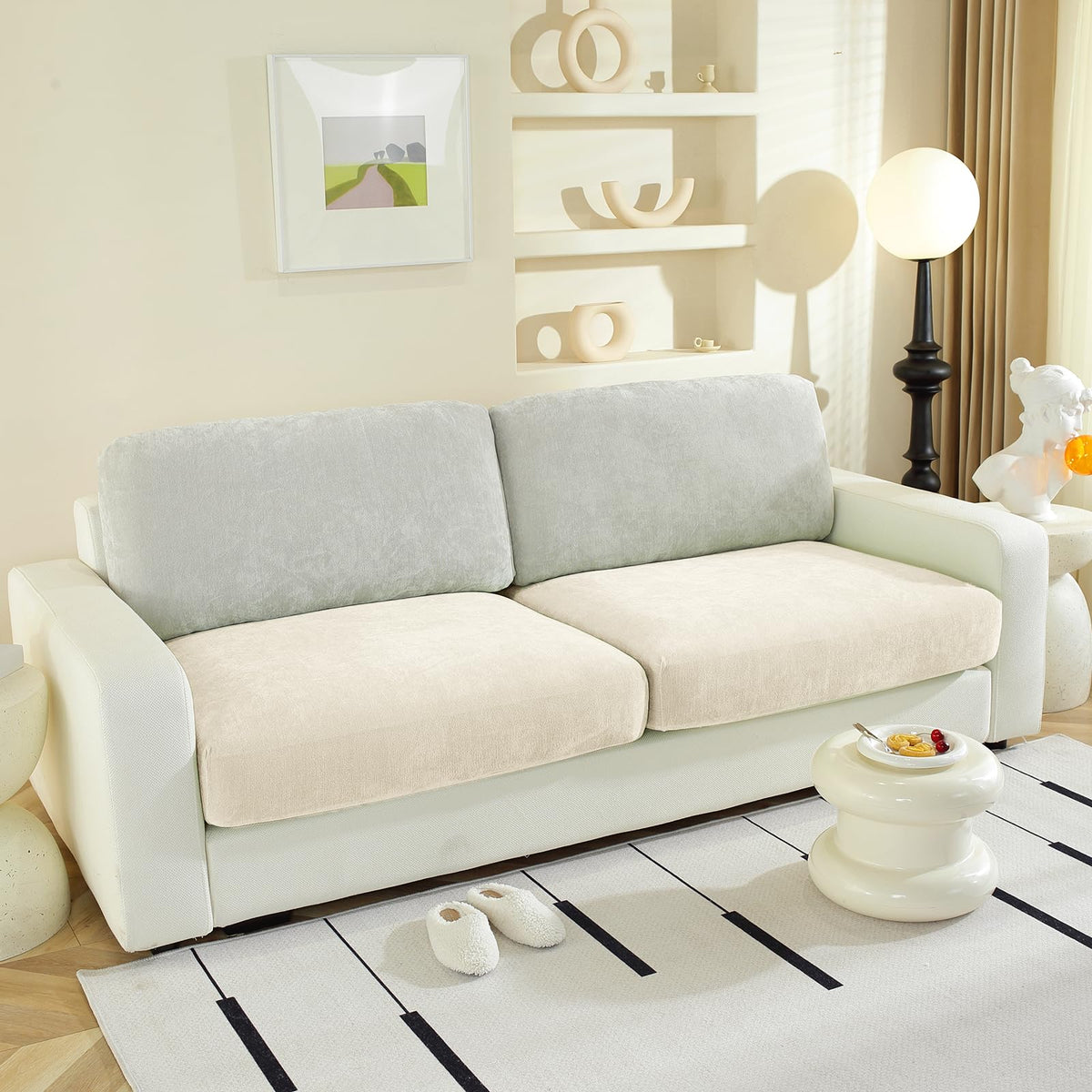 WEYOND Couch Cushion Covers L Shaped Sectional, 3PC Seat Covers, Light Grey