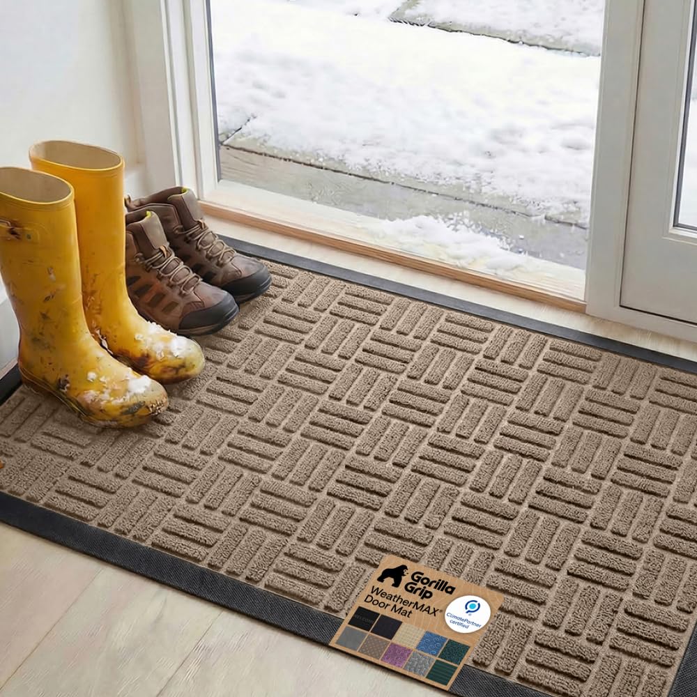 GORILLA GRIP WeatherMAX Door Mat, Indoor Outdoor Use, 29x17, Green Palm