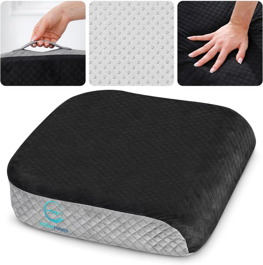 Large Seat Cushion (19” x 17” x 3”) Memory Foam for Office Chair, Wheelchair Cushions, Floor Pillow | Cushion Back Pain Coccyx Pain Relief | Plush Velvet Cover with Carry Handle