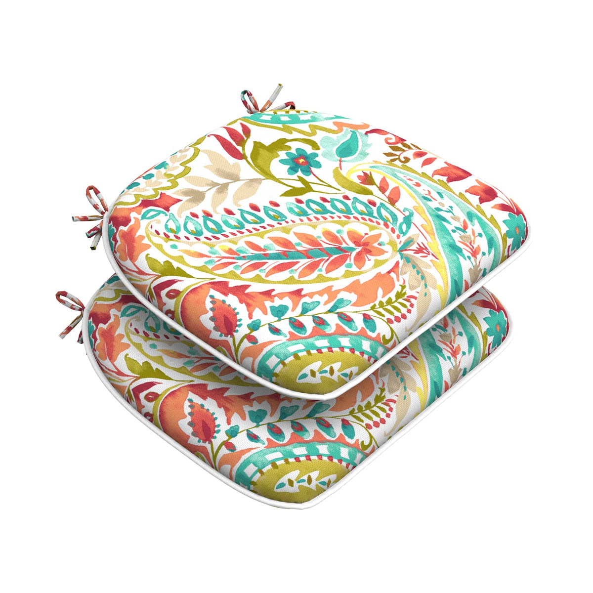 DYTXIII Set of 4 Outdoor Chair Cushions with Ties,Water Repellent Patio Chair Pads 17"x 16" for Outdoor Furniture,Round Corner Seat Cushions for Garden Yard Kitchen Paisley Multi