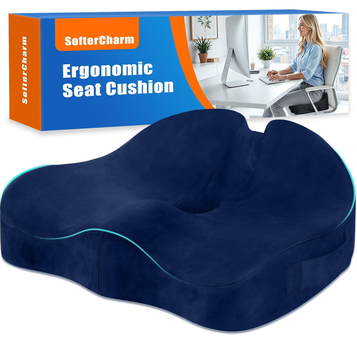 Memory Foam Seat Cushion for Office Chair & Car Seat, Black