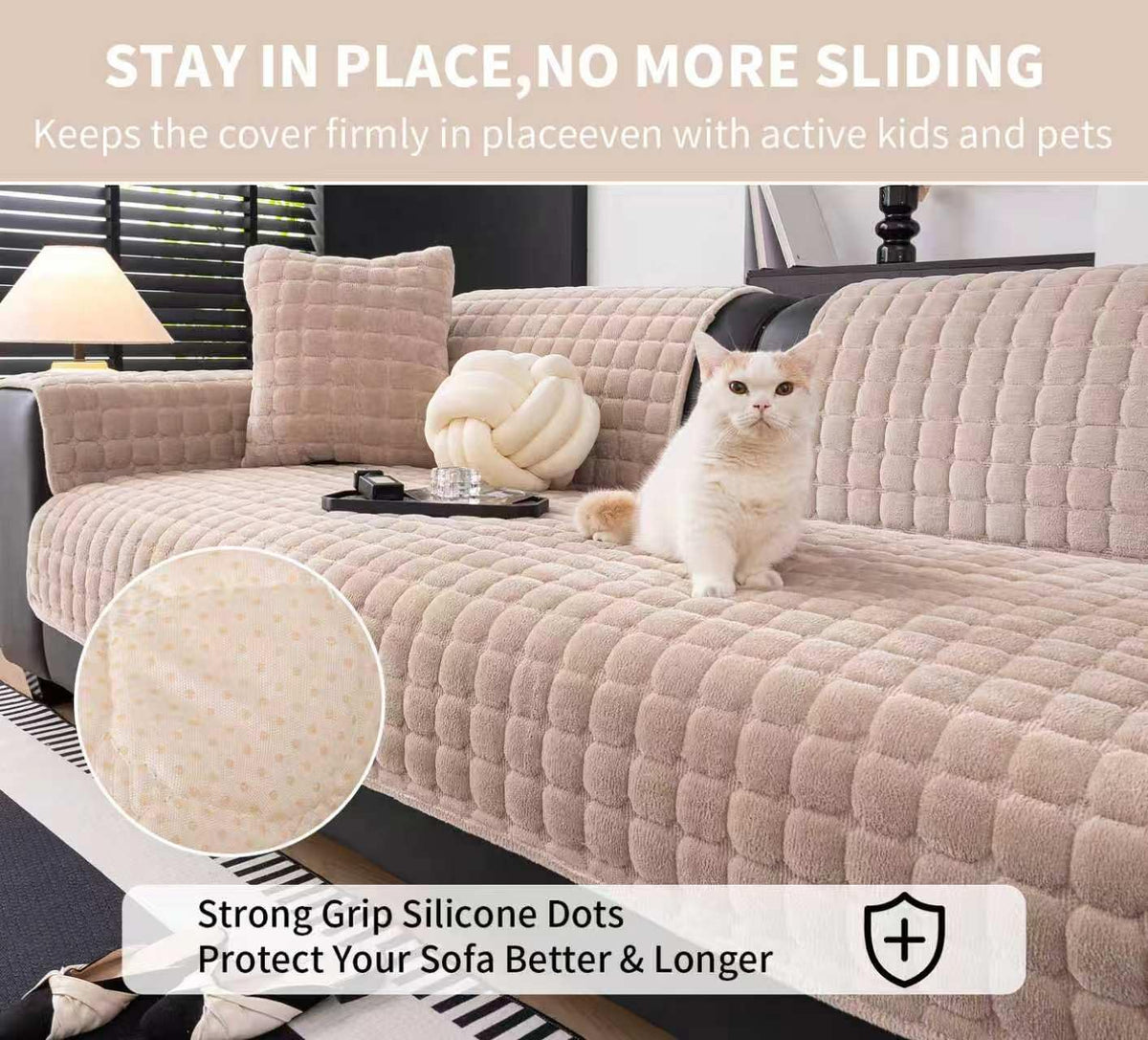 Velvet Sectional Couch Cover for 2-3 Seat, Khaki, 1PC, 35.4"x71"