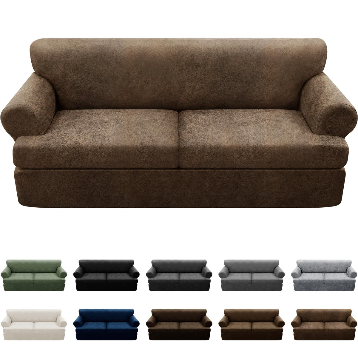 Couch Cover Leather Look 3 Seater Couch Sofa Cover 1-Piece Sofa Slipcover Stretch Furniture Protector with Elastic Bottom & Pockets(Sofa, Coffee)
