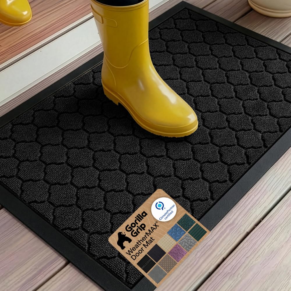 GORILLA GRIP WeatherMAX Door Mat, Indoor Outdoor Use, 29x17 Gray Diamond