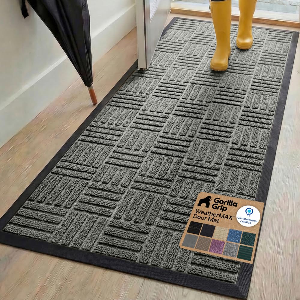 GORILLA GRIP WeatherMAX Door Mat, Indoor Outdoor Use, 29x17, Green Leaves