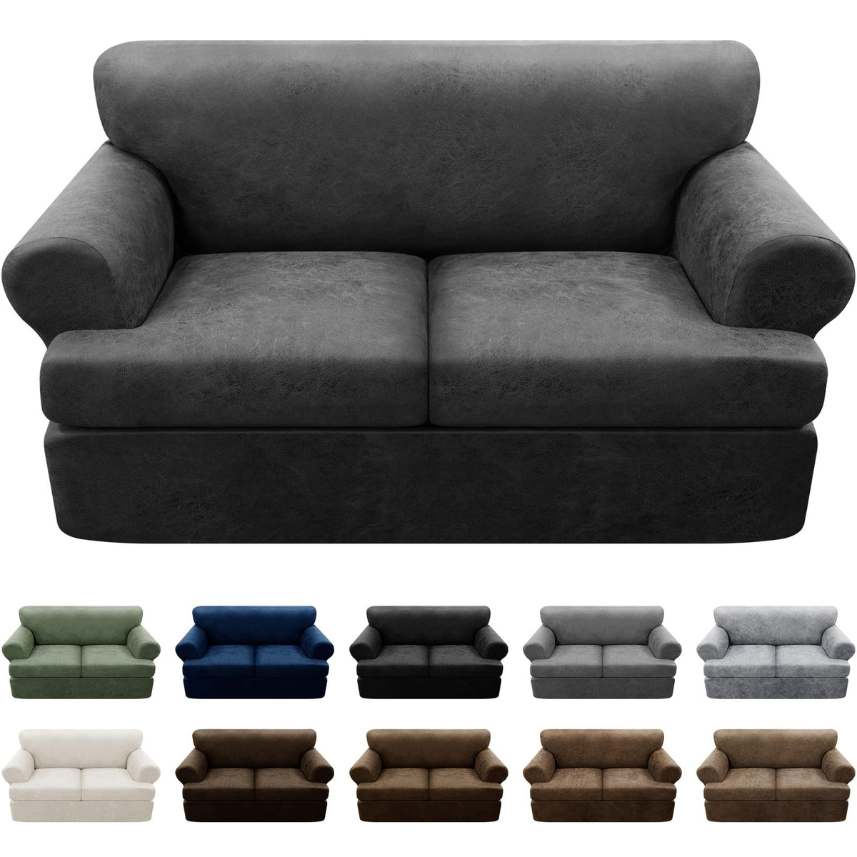 Couch Cover Leather Look 3 Seater Couch Sofa Cover 1-Piece Sofa Slipcover Stretch Furniture Protector with Elastic Bottom & Pockets(Sofa, Coffee)