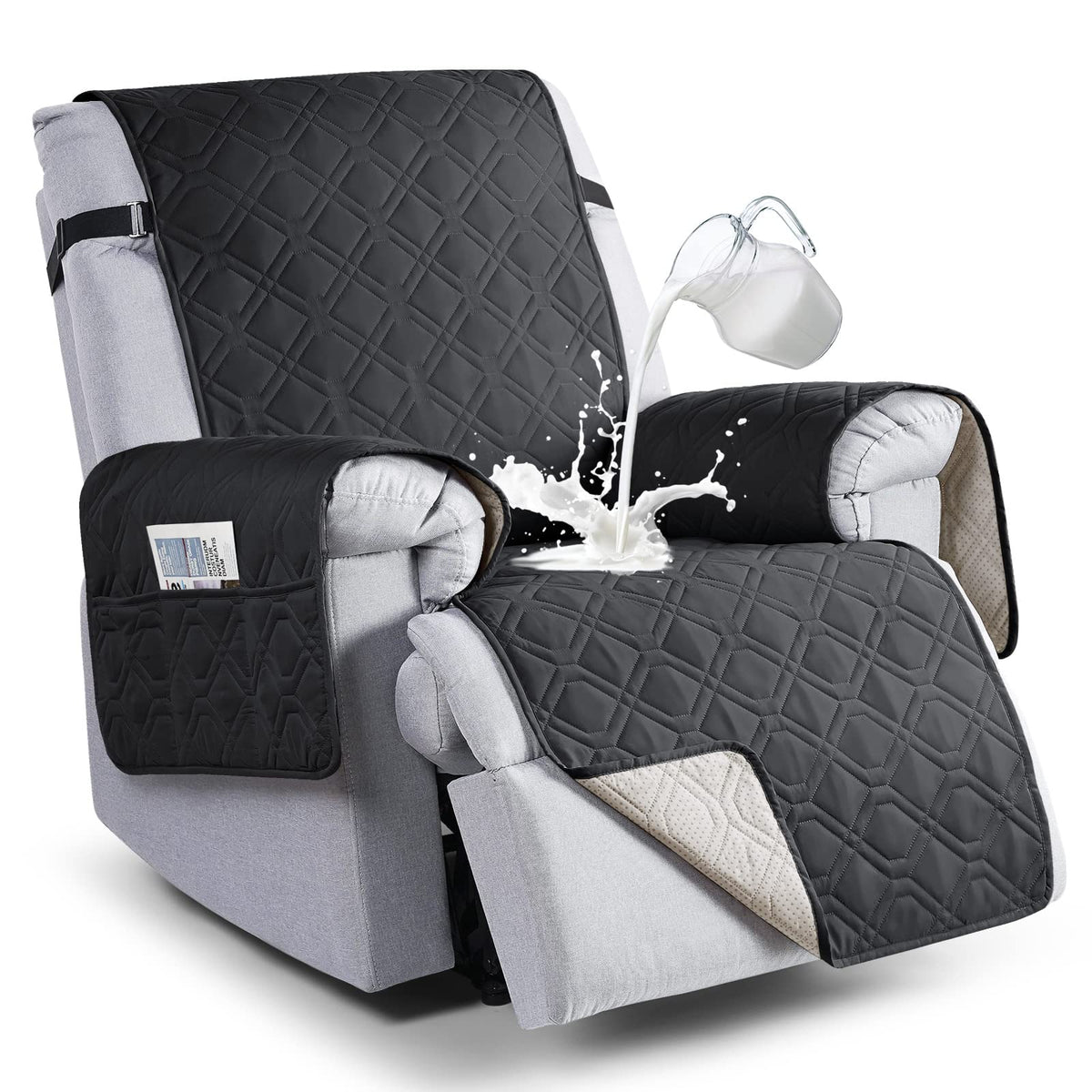 VANSOFY 100% Waterproof Recliner Chair Covers, Recliner Cover Non-Slip Dog Chair Cover Furniture Protector Washable Slipcover with Pocket, Elastic Straps for Pets, Dogs(Dark Gray, 23.6")