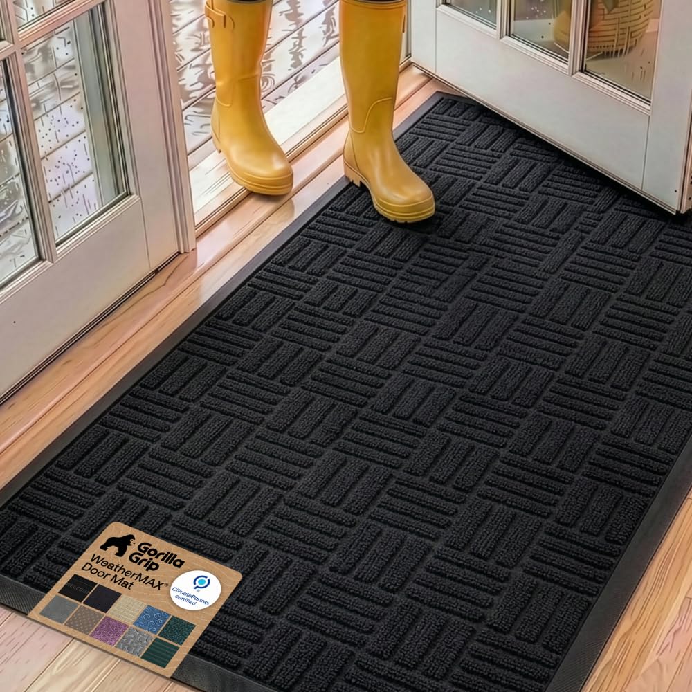 GORILLA GRIP WeatherMAX Door Mat, Indoor Outdoor Use, 29x17, Green Leaves