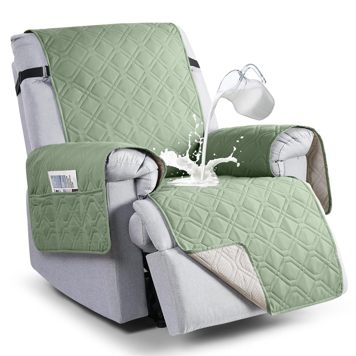 VANSOFY 100% Waterproof Recliner Chair Covers, Recliner Cover Non-Slip Dog Chair Cover Furniture Protector Washable Slipcover with Pocket, Elastic Straps for Pets, Dogs(Dark Gray, 23.6")