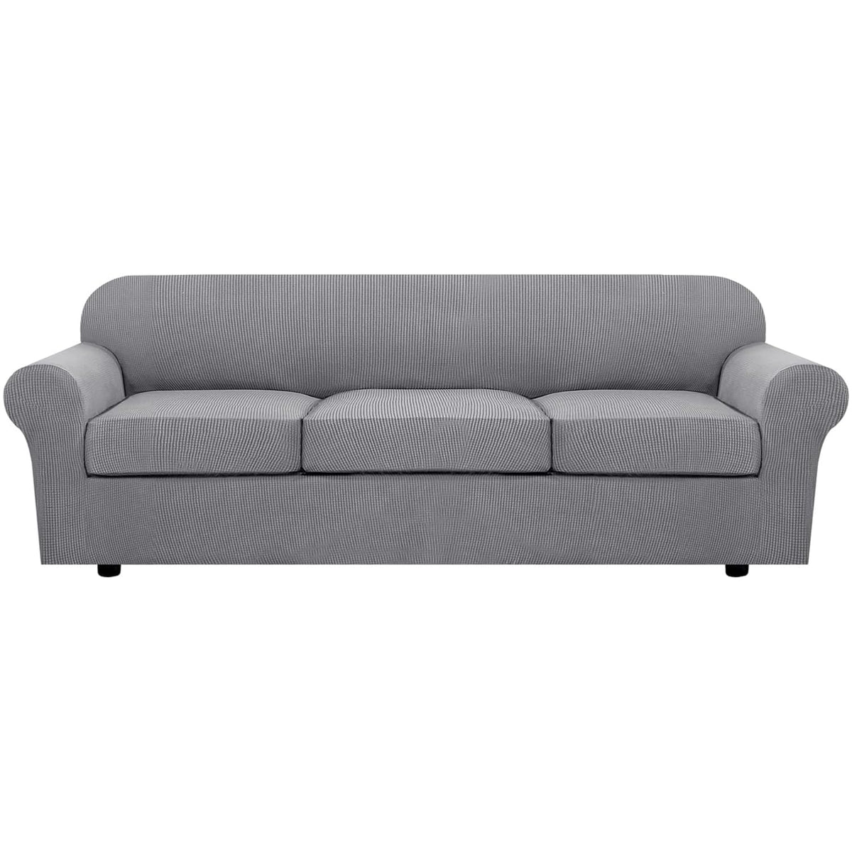 H.VERSAILTEX 4 Piece Stretch Sofa Covers for 3 Cushion Couch Covers for Living Room Furniture Slipcovers (Base Cover Plus 3 Seat Cushion Covers) Upgraded Thicker Jacquard Fabric (Sofa, Grey)