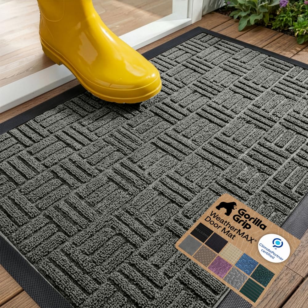 GORILLA GRIP WeatherMAX Door Mat, Indoor Outdoor Use, 29x17, Green Palm