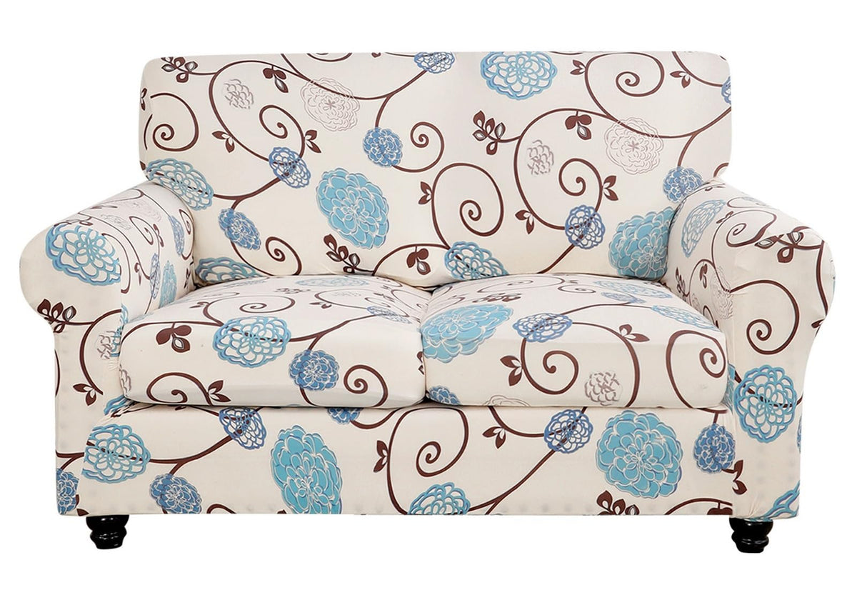 SearchI Stretch Sofa Cover Printed Couch Cover, Floral Pattern 4 Pieces Sofa Slipcover with 3 Separate Cushion Cover, Washable Furniture Protector for Living Room(Sofa, Yellow+Flower)