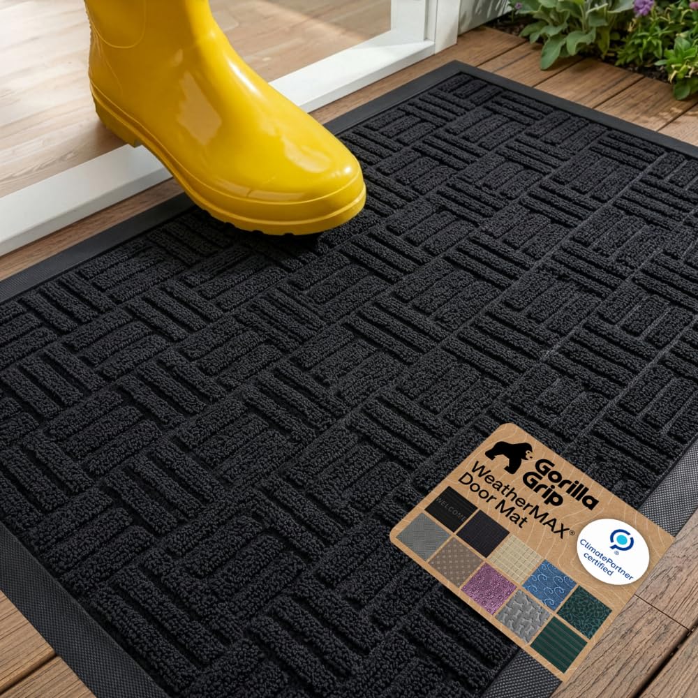 GORILLA GRIP WeatherMAX Door Mat, Indoor Outdoor Use, 29x17, Black Diamond