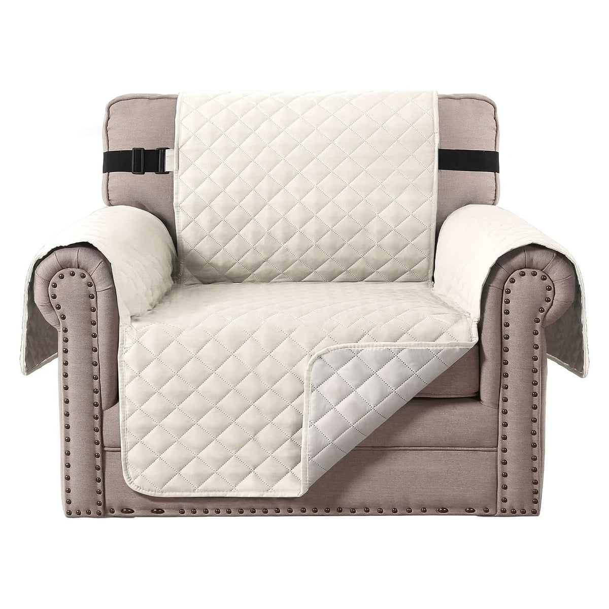 H.VERSAILTEX Reversible Sofa Cover Couch Cover for 3 Cushion Couch Water Resistant Sofa Cover for Living Room Quilted Furniture Couch Cover Washable Couch Protector(Oversized Sofa, Ivory/Beige)