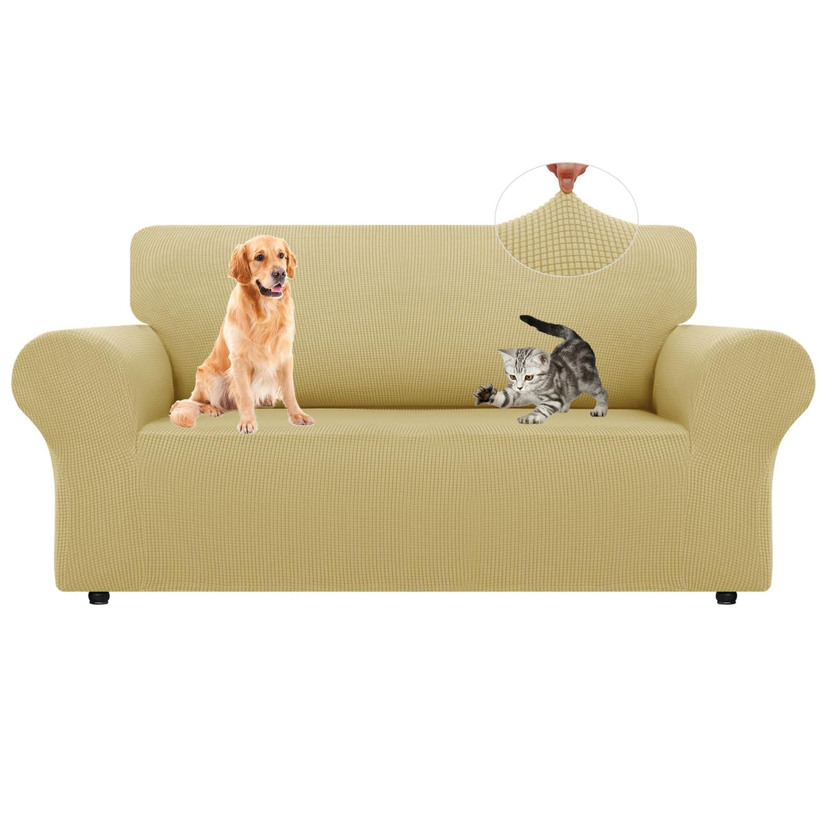 LURKA Stretch Couch Cover for Sofa, 1 Piece 3 Cushion Slipcover, Black