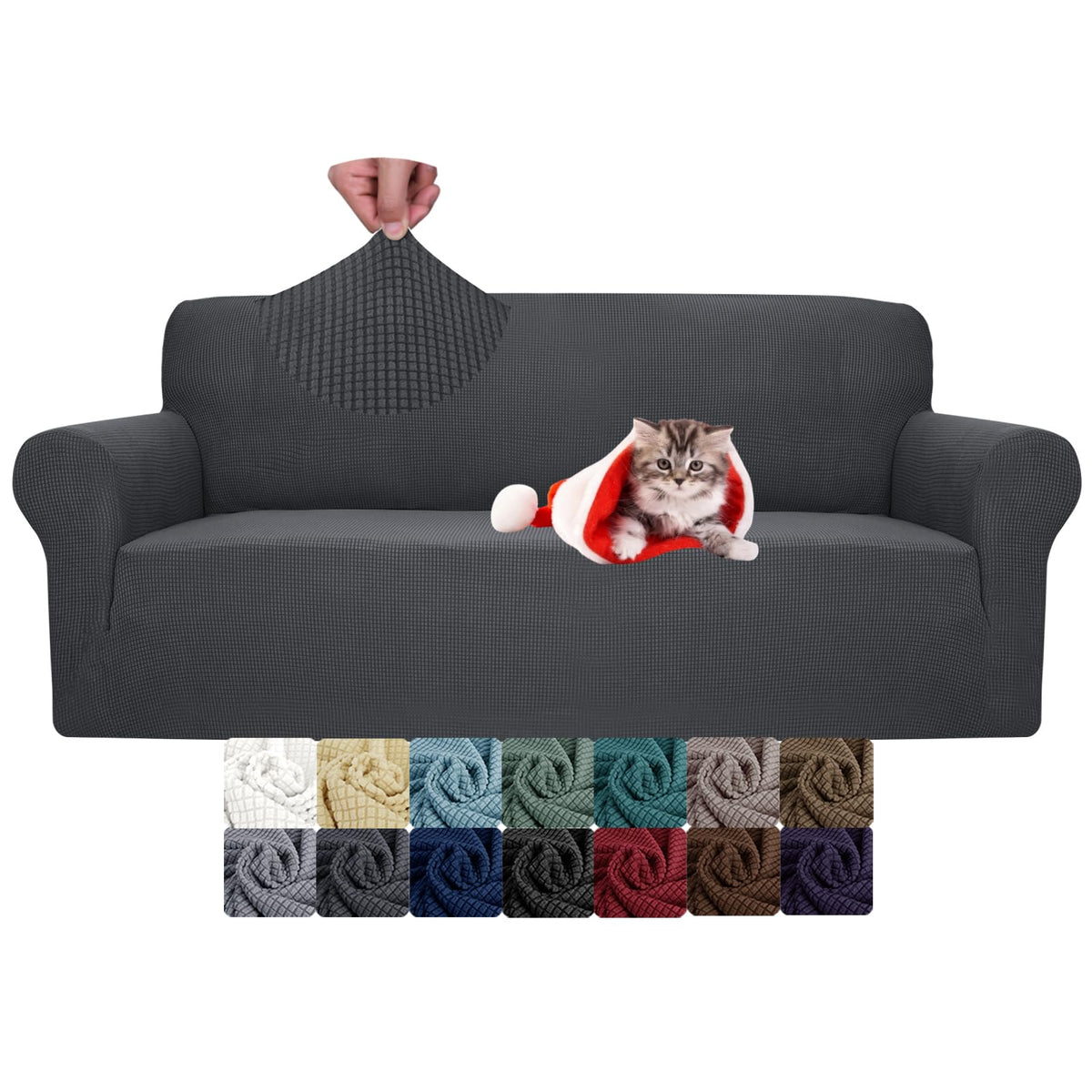 JIVINER High Stretch Couch Covers for 3 Cushion Couch 1-Piece Jacquard Sofa Slipcovers Anti Slip Sofa Cover with Elastic Bottom Furniture Protector for Kids Pets (Sofa, Light Gray and White)