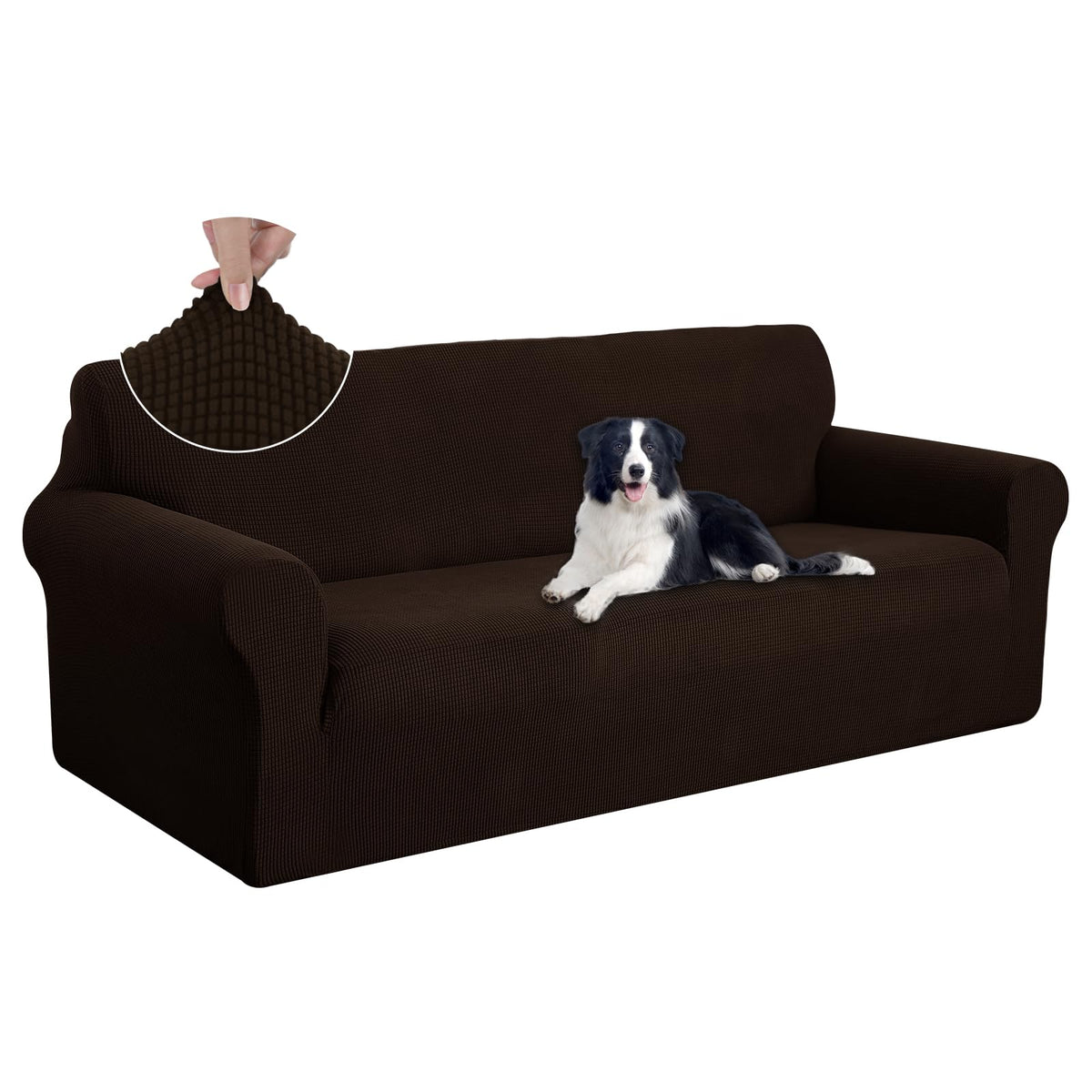 U-NICE HOME Stretch Couch Cover Slipcover for 3 Cushion Sofa, Chocolate